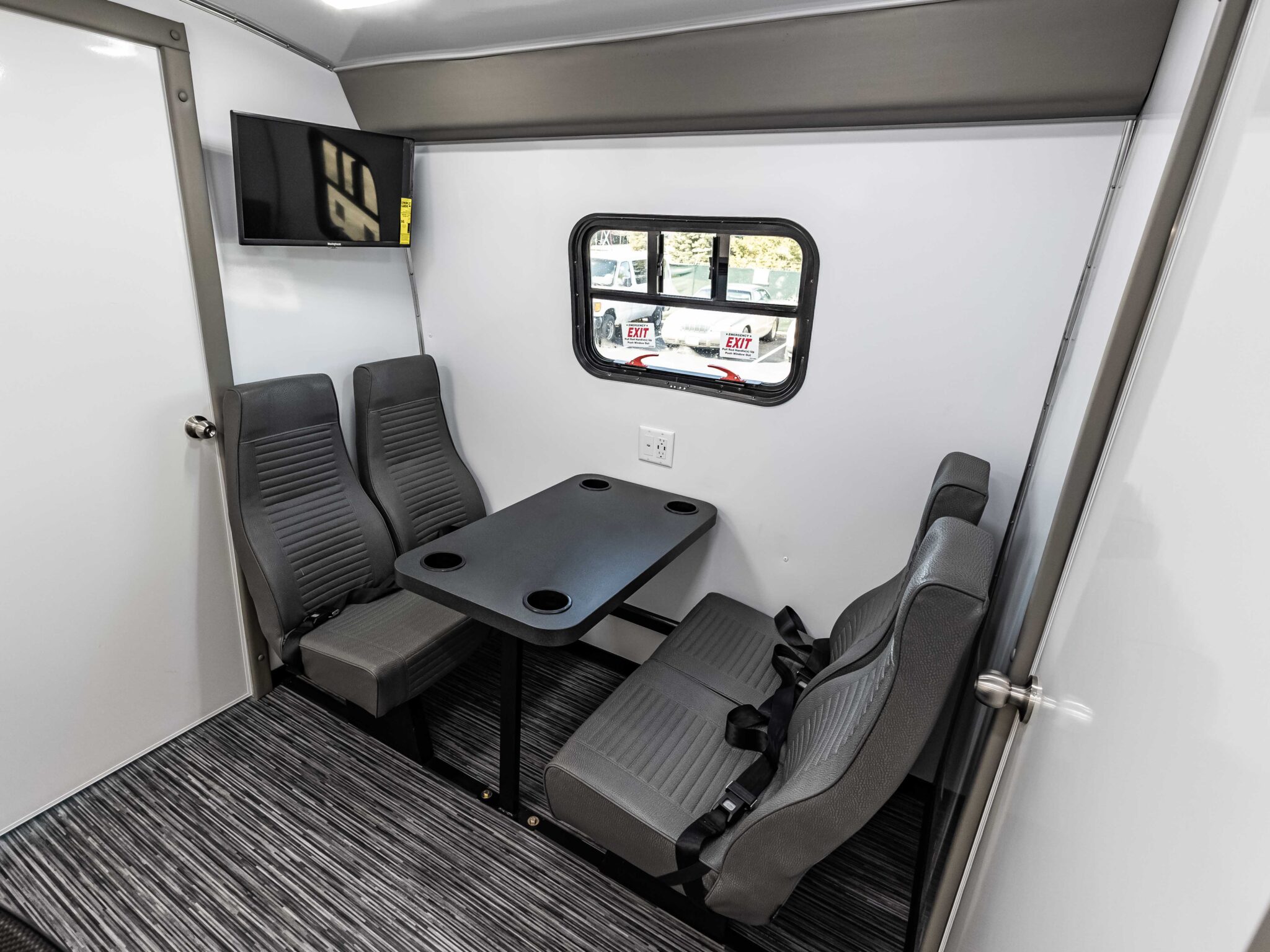 Interior of a mobile behavioral health clinic showing comfortable seating and professional environment.