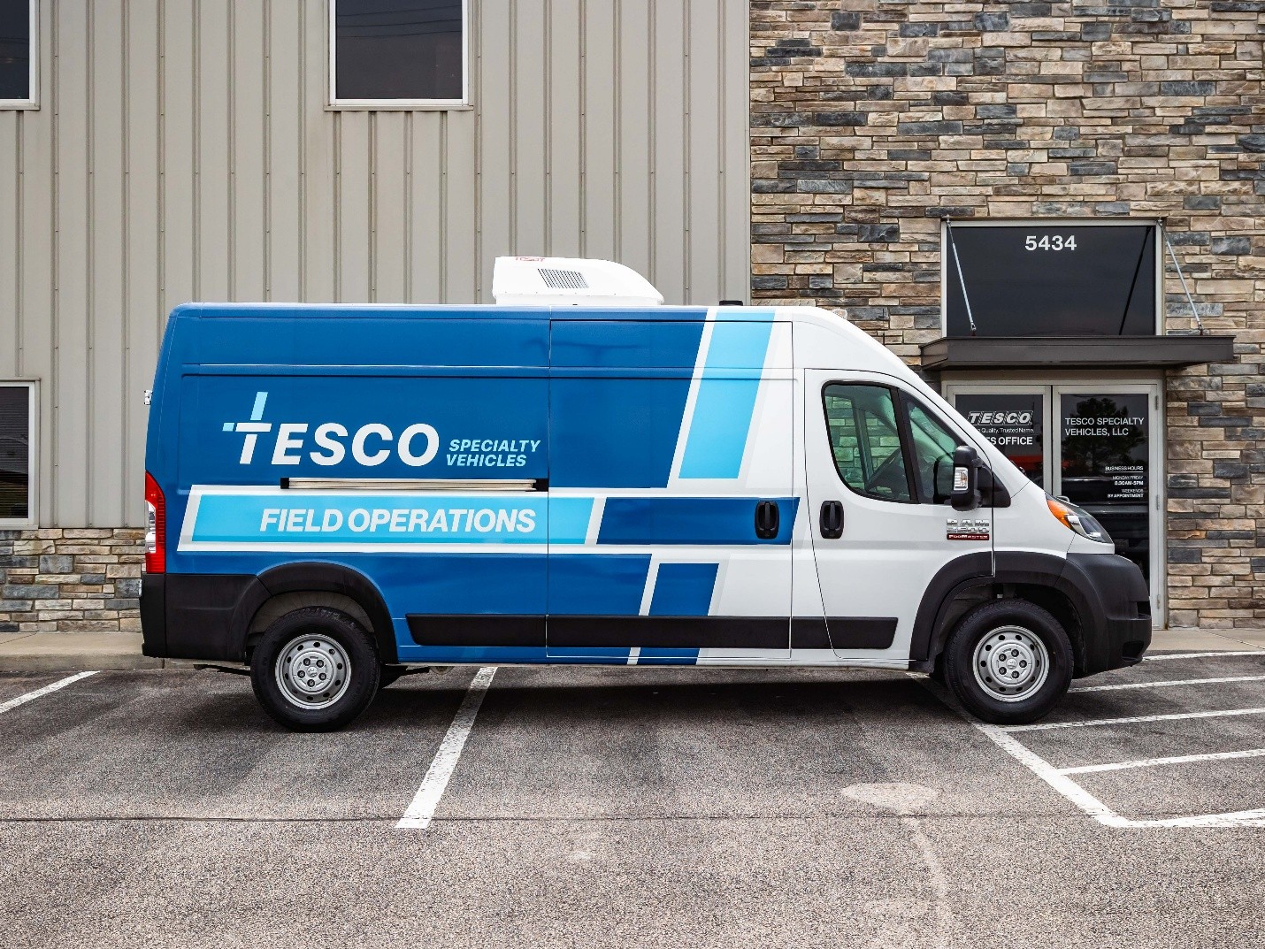 TESCO Specialty Vehicles headquarters with a fleet of mobile clinics and specialty vehicles