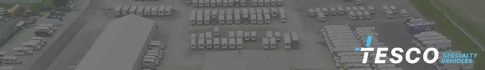 TESCO Specialty Vehicles inventory lot showing multiple mobile medical clinics and dental units available for purchase