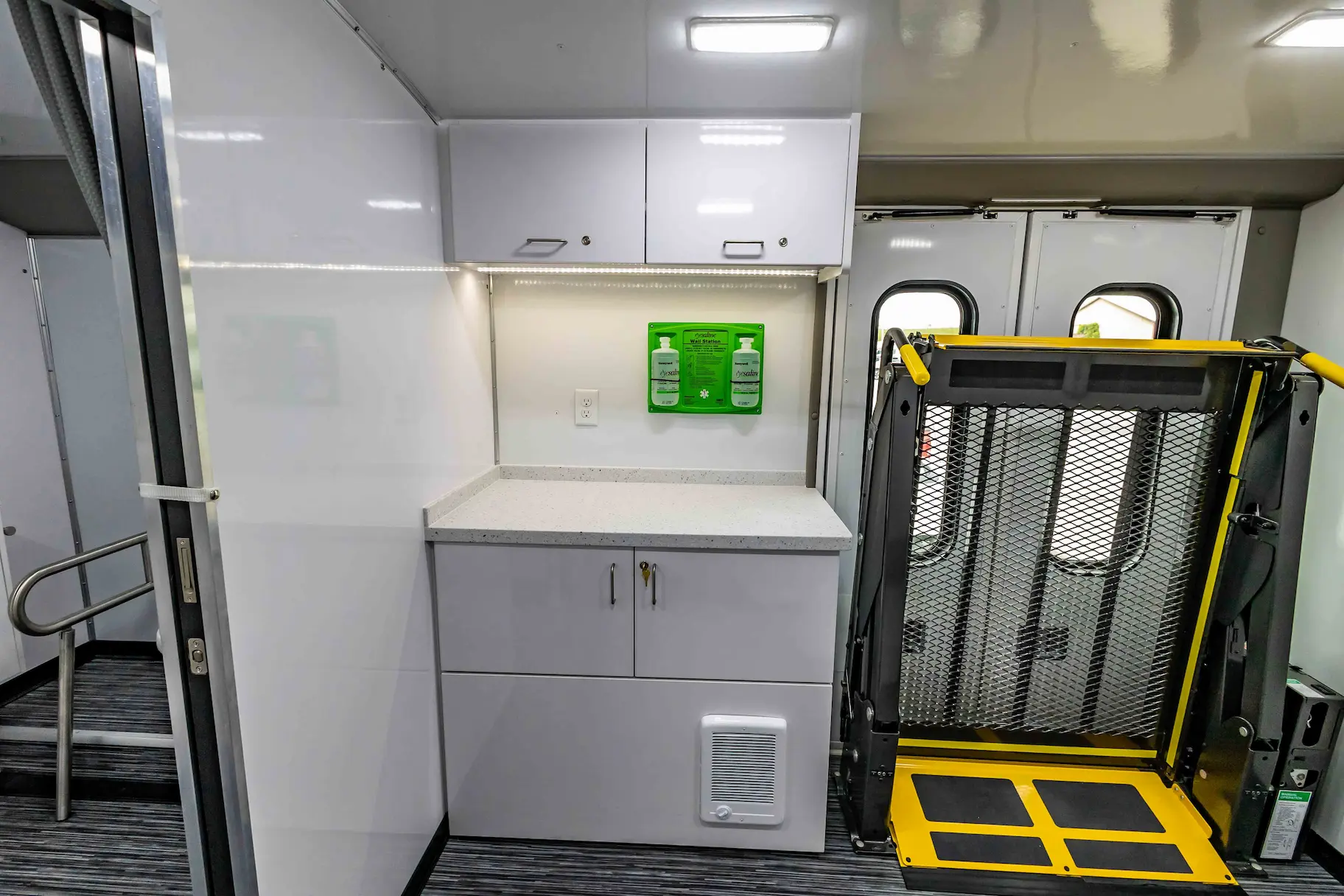 Interior with exam bed of a used 2023 Two Exam Room Mobile Clinic w/ ADA Restroom and Office for sale