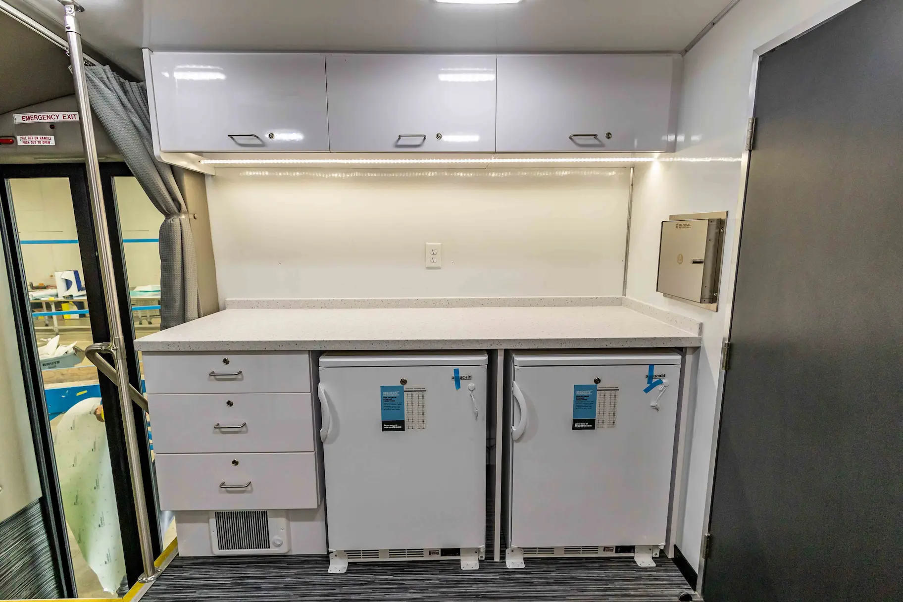 Interior of a used 2023 Two Exam Room Mobile Clinic w/ ADA Restroom and Office for sale