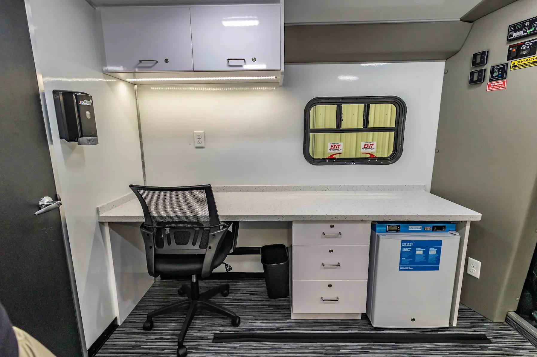 Interior of a used 2023 Two Exam Room Mobile Clinic w/ ADA Restroom and Office for sale