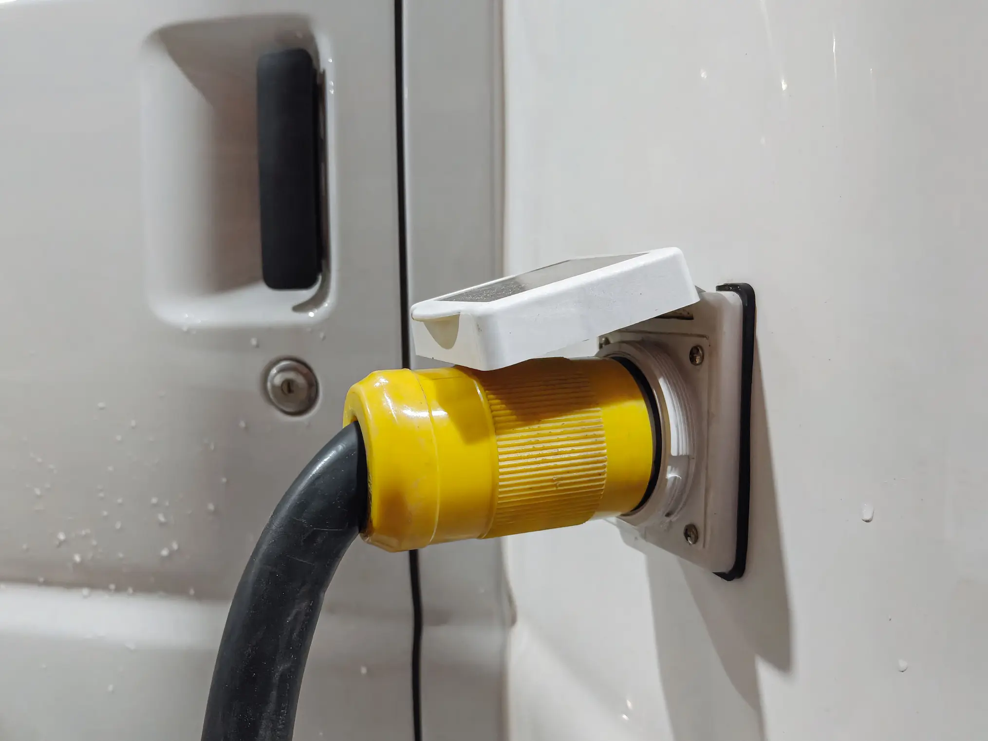 Image Showing the Shore Power Charge Inlet of a 37 FT Three Room Mobile Medication Unit, Group G